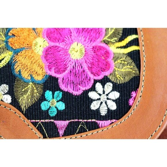 HANDCRAFTED BROWN GENUINE LEATHER SUEDE EMBROIDERY FLAP XBODY PURSE SHOULDER BAG - Picture 3 of 16